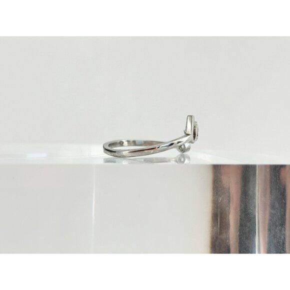 Sterling Silver Scripted "Love" Bypass Shank Vintage CZ Ring - sz 7.25 - Picture 4 of 10